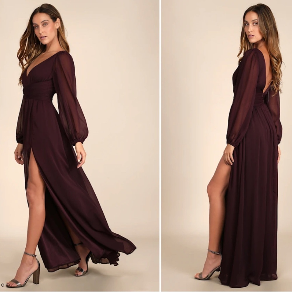 LULU's Sexy Elegant Long Sleeve Romantic Flowy Bridesmaid Wedding Formal Gown